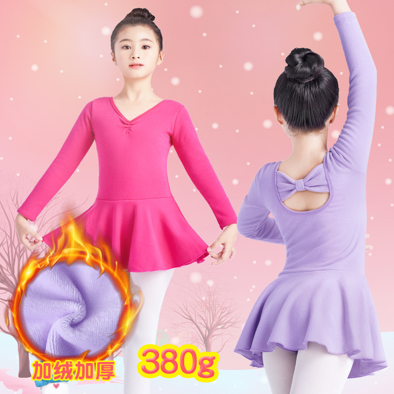 Ropa de baile para niños Falda de baile para niñas de otoño e invierno ropa de práctica para niños arco falda de Ballet de manga larga con forro polar