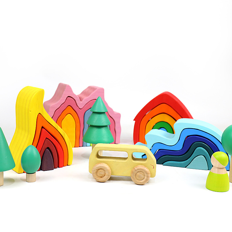 Bloques de construcción de madera grande del arco iris de los niños Jenga rompecabezas creativo Jenga adornos bebé educación temprana Juguetes Divertidos