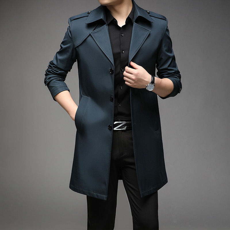 Gabardina de longitud media para hombre, chaqueta informal de negocios para hombre joven, abrigo oversize con cuello vuelto para hombre, corte ajustado, para primavera y otoño.