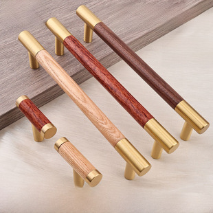 New Chinese style furniture wardrobe door handle cabinet wood wood solid wood door handle brass black walnut log handle