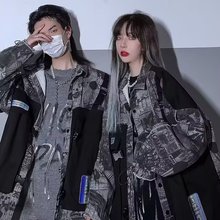 春季拼接工装外套男ins情侣装大码嘻哈街头潮牌bf风高街牛仔夹克