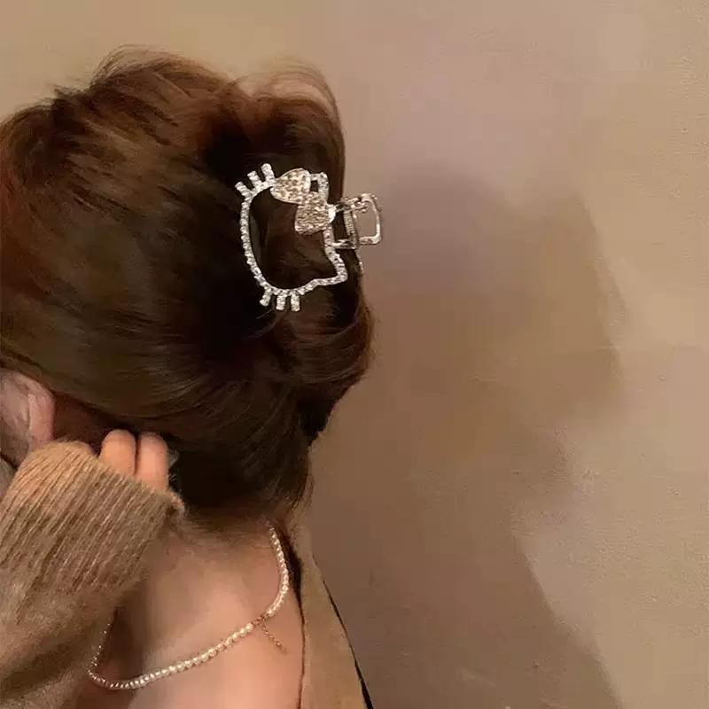 金属闪钻HelloKitty抓夹凯蒂猫水钻发抓鲨鱼夹盘发夹子后脑勺发饰