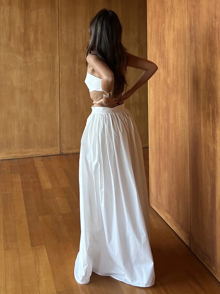 Bộ đầm dài hai dây kèm áo lót cotton phối nối, không tay, dáng suông nhẹ — hồng, kaki, màu trắng, nâu chi tiết 30