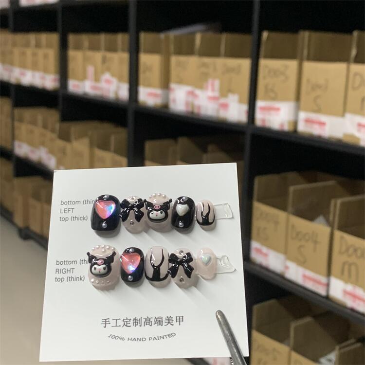 Popular en línea popular coolomi amor llama desgaste hecho a mano de uñas al por mayor estudiante pegatinas de uñas mujeres embarazadas falso parche de uñas