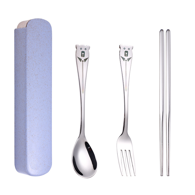 블루 3 종 세트 (스푼, 포크, 젓가락 상자)