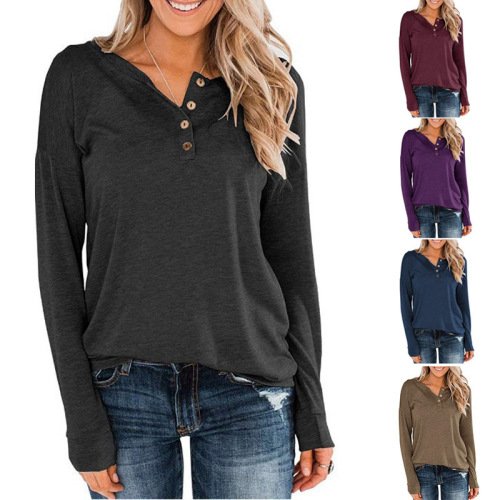 2025 Women's Plain Knit Long-Sleeve Round Neck T-Shirt with Hoodie-style Collar