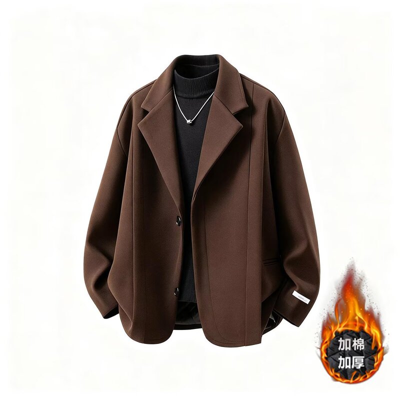 Men's Woolen Quilted Coat, Thick and Stylish, Loose-Fitting Hong Kong Style Blazer, Versatile Casual Warm Padded Suit Men's Woolen Quilted Coat, Thick and Stylish, Loose-Fitting Hong Kong Style Blazer, Versatile Casual Warm Padded Suit