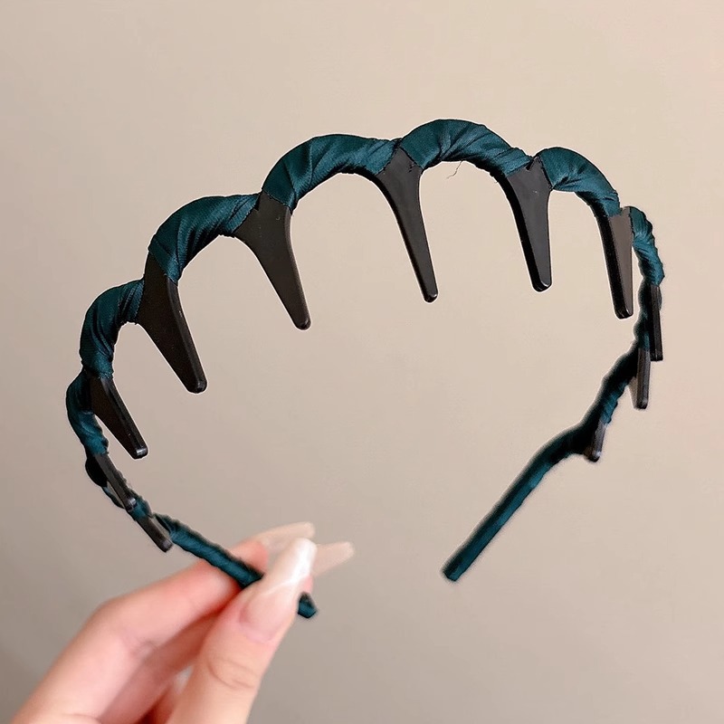 Alto cráneo de lana ondulado banda de cabello para mujeres lavado de cara maquillaje especial banda de cabello con dientes antideslizante acabado de cabello agrupado tocado