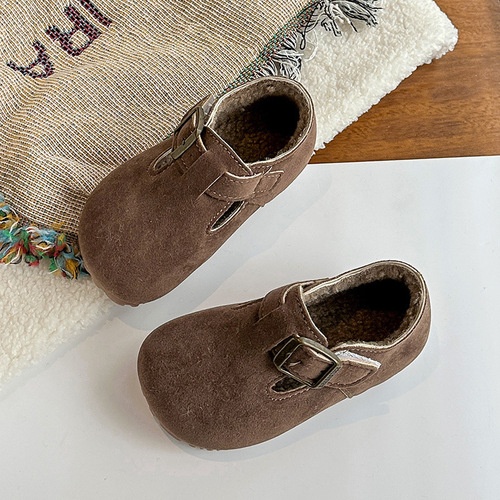 Baby Retro Boeken Shoes with Fleece Warmth Cotton Shoes Winter New Girls' Korean Version Double Cotton Leather Shoes Dou Dou Shoes