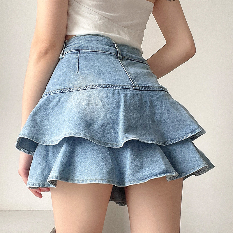 high waist ruffled layered short denim skirt NSGWY117400