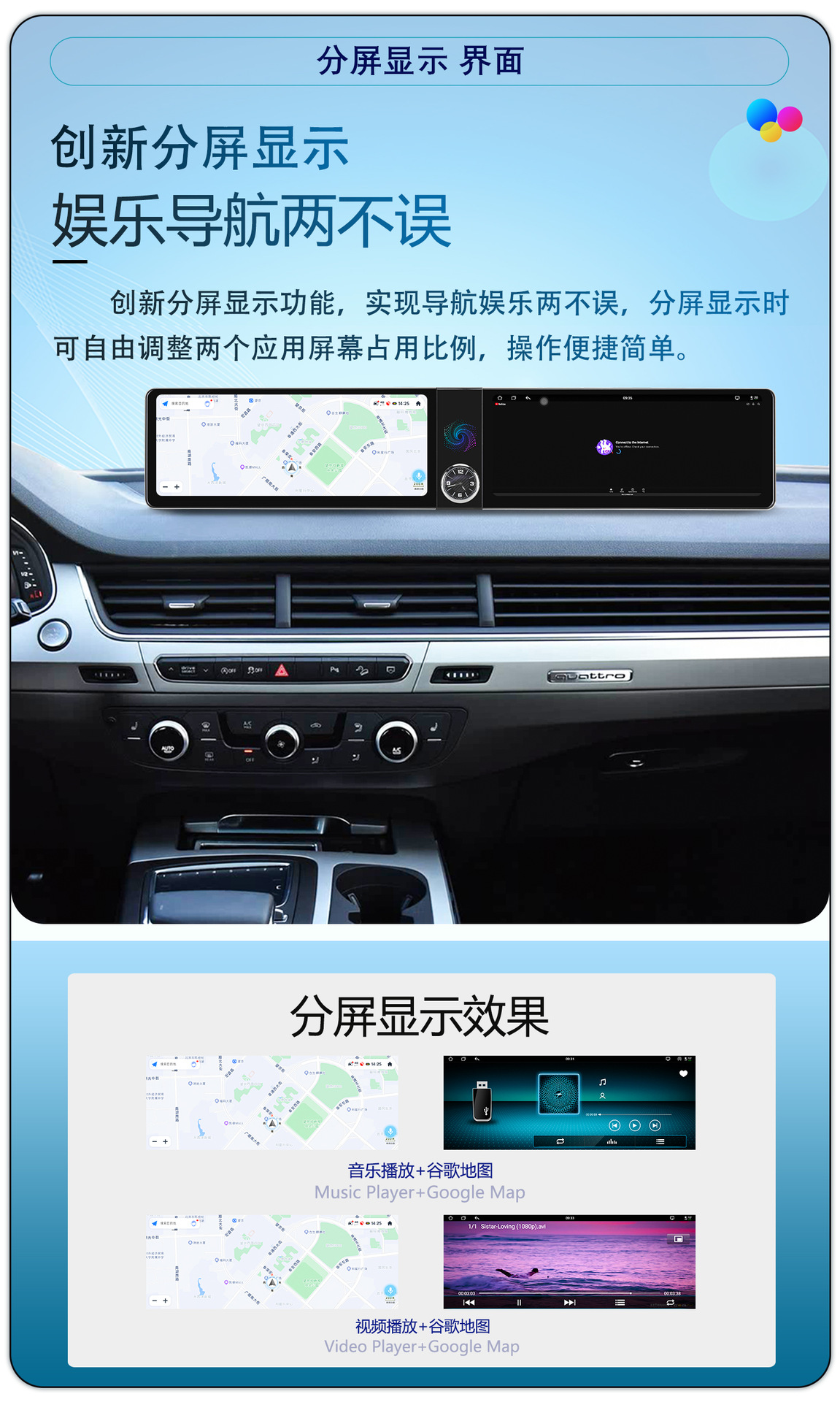 Suitable for 12.3-Inch 16-19 Audi Q7 Android Dual Large-Screen Carplay Navigation 360 Panoramic All-In-One Machine