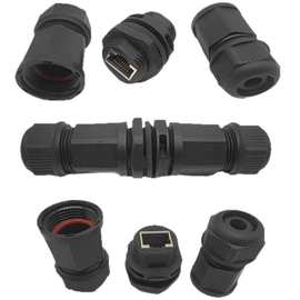 RJ45M1920前装后装面板式母端插座配双公头网络线直通防水连接器