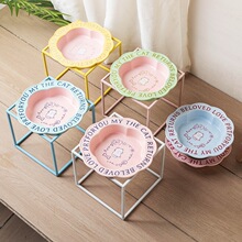 网红花边猫碗陶瓷猫咪食盆喂水碗猫罐头碗防黑下巴防打翻护颈椎支