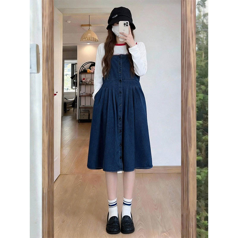 French-Style Gentle and Youthful Unique Denim Overalls for Women, Petite Size, Slimming, Sweet, Layered, Mid-Length Dress French-Style Gentle and Youthful Unique Denim Overalls for Women, Petite Size, Slimming, Sweet, Layered, Mid-Length Dress