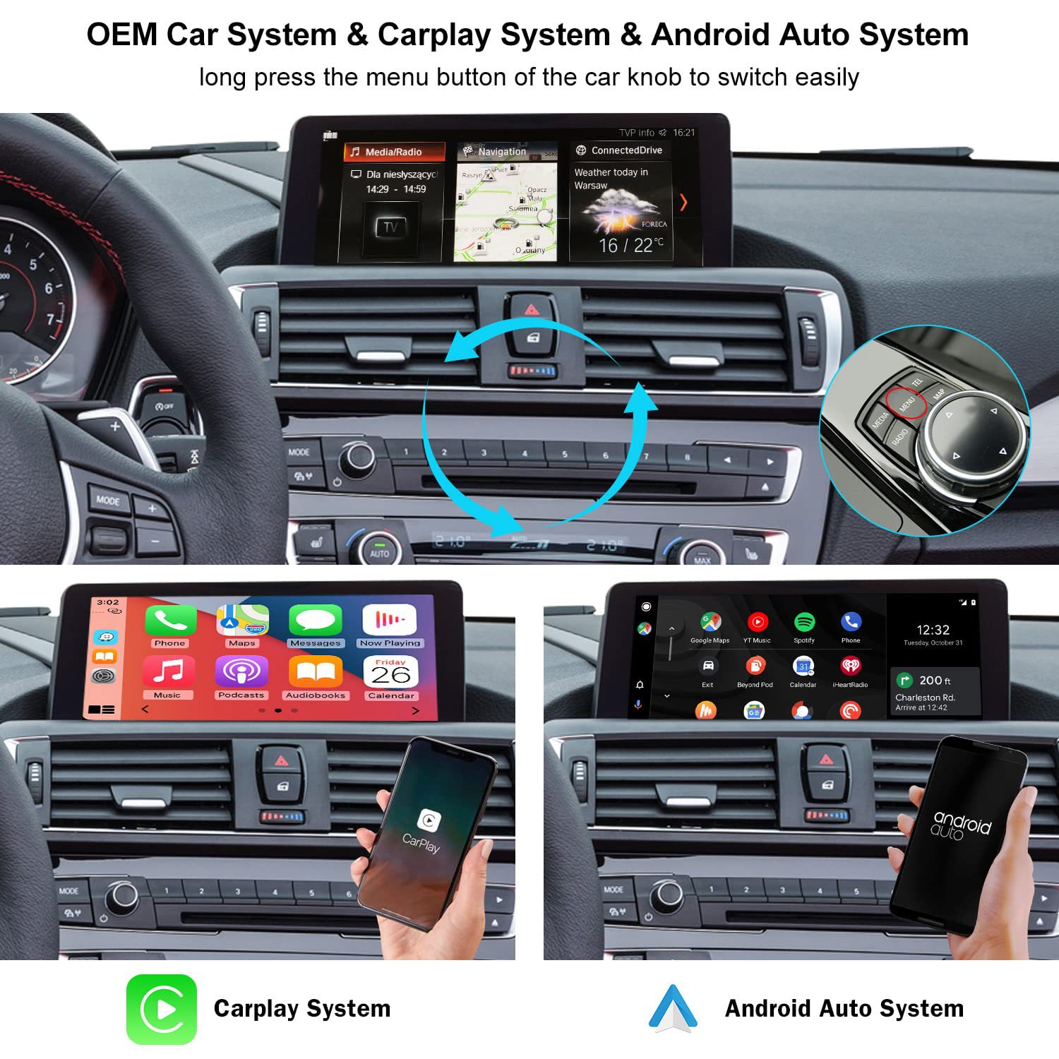 RoadTop Wireless CarPlay Decoder Module Car Machine Interconnection Suitable for Bmw EVO Decoder