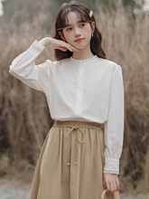 2024春季新款韩版简约气质刺绣蕾丝花边长袖宽松白色衬衫衬衣女