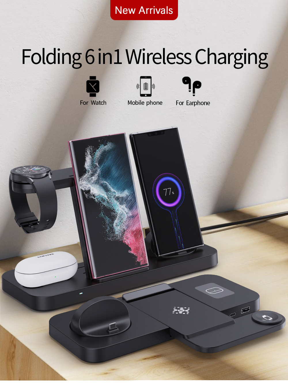 Title 2, Folding Six-in-One Wireless Charging Stand Char...