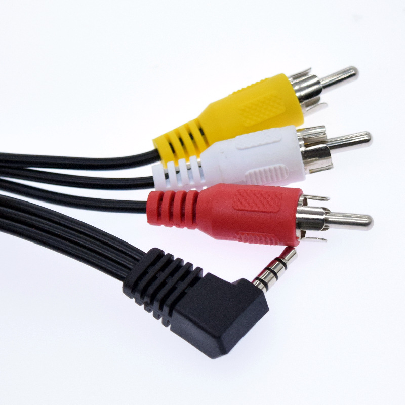 量大价优 一拖三弯头3.5mm四极公转3RCA公红白黄AV音视频线