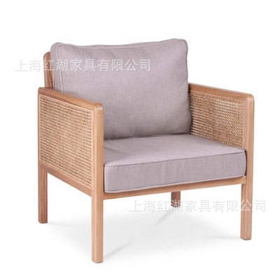 solid wood Rattan Double leisure time sofa Stars hotel Lobby Meeting Room Front Negotiate sofa
