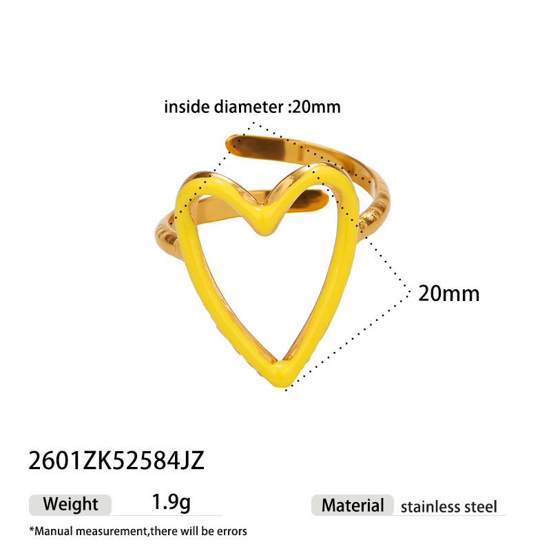 Tina Europa y los Estados Unidos transfronterizos de acero inoxidable colorido goteo de aceite amor anillo nicho ligero lujo joyería de corazón de桃 mujer al por mayor