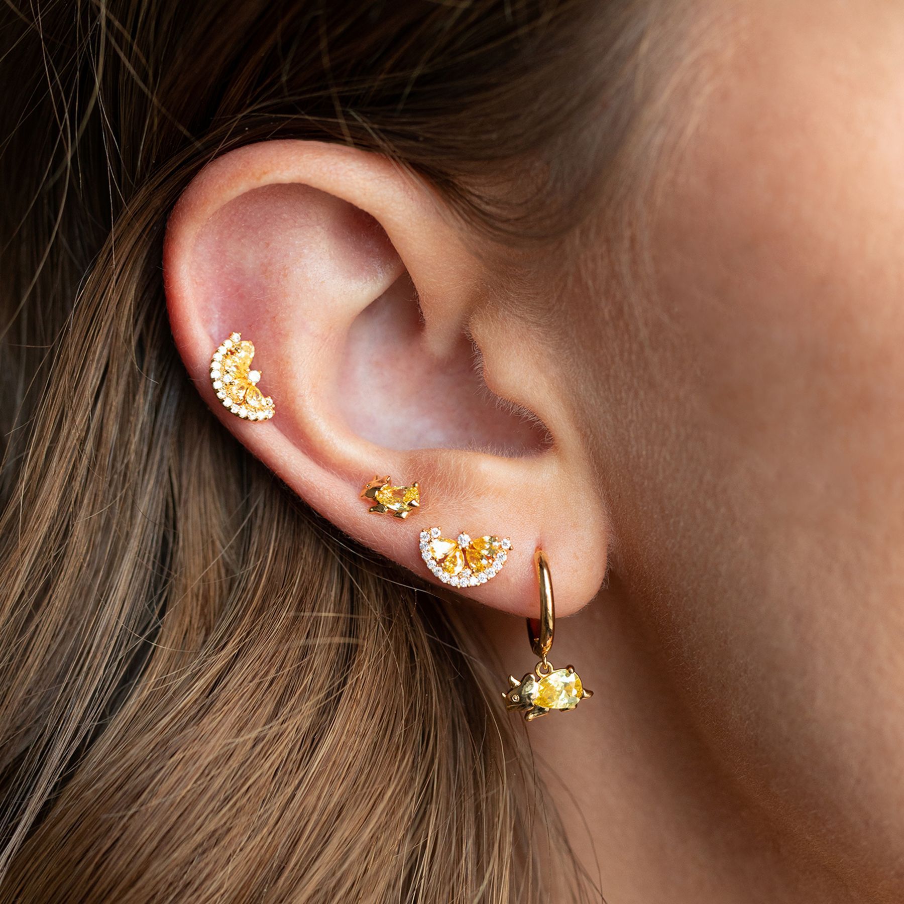 fashion color zirconium copper gold plated watermelon lemon fruit earrings