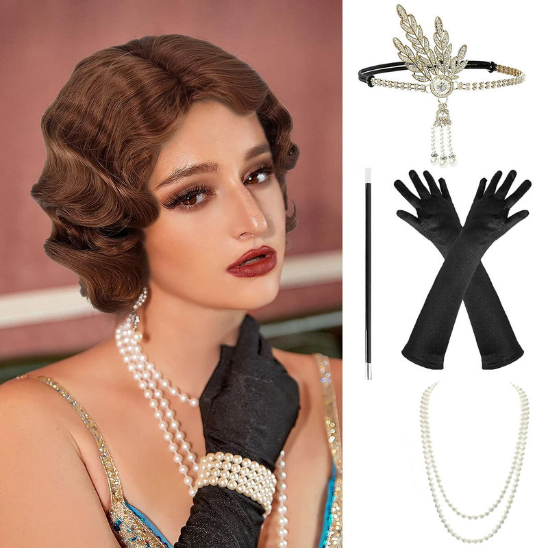 Cross-border in stock retro water ripple Republic of China cheongsam wig housewife great Gatsby 80 s wig