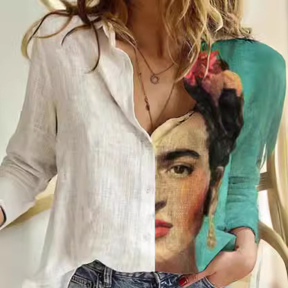 2024 spring and autumn loose cartoon animal cat figure 3D digital printing ladies long sleeve shirt wholesale