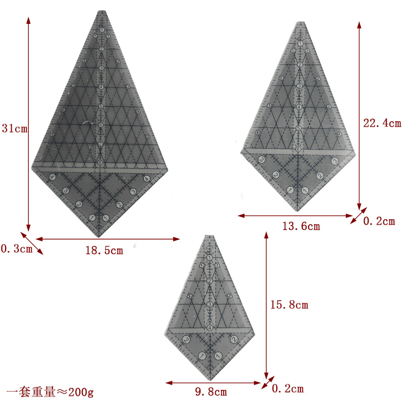 Regla de diseño de ropa Regla de mosaico de costura de forma especial de acrílico 90 ° Tela de corte Colección de plantillas de mosaico de doble regla