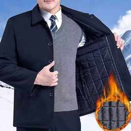 棉衣纽扣宽松棉服爸爸中年男男士休闲外套秋冬季中老年夹克厚保暖