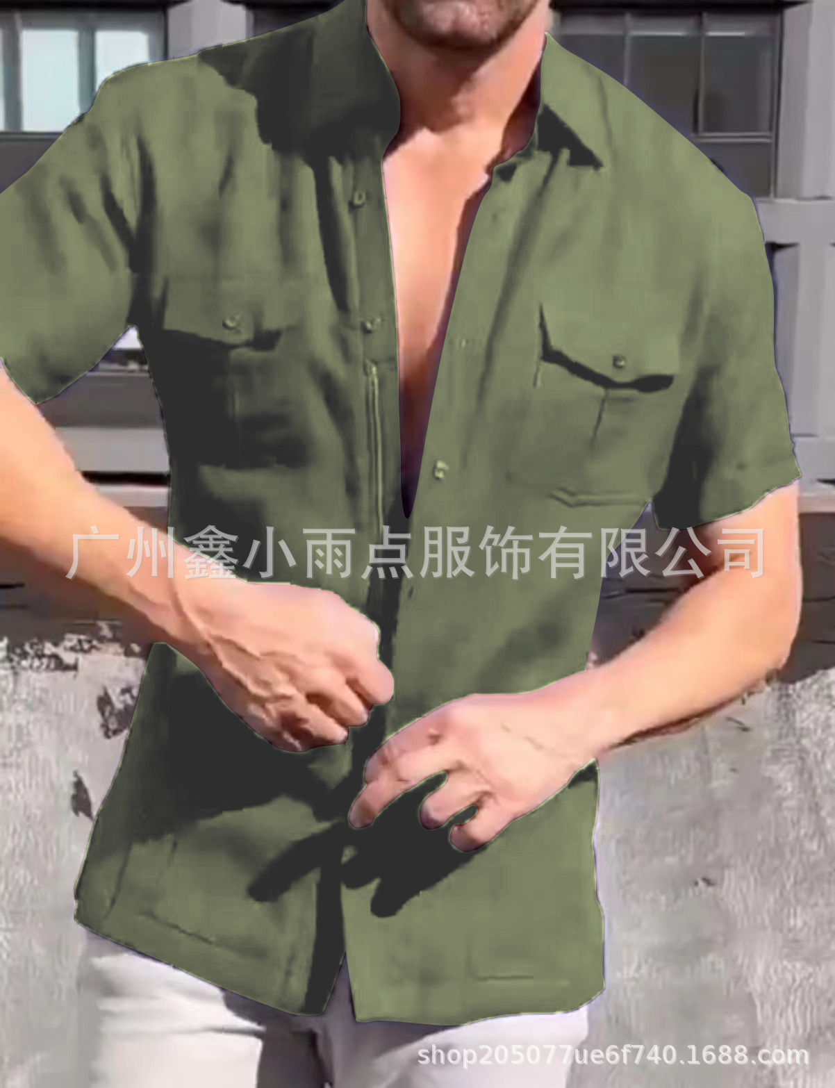 2023 amazon ebay aliexpress verano color sólido de manga corta de los hombres de algodón y lino de bolsillo de control de acceso cremallera ropa de trabajo camisa