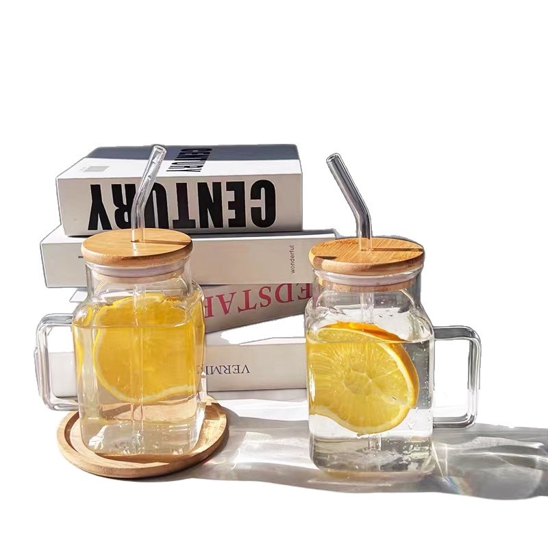 Taza de vidrio de paja doméstica con alta cinta de silicio de silicio de gran capacidad de taza de oficina con tapa de bebida fría taza de té de leche de jugo