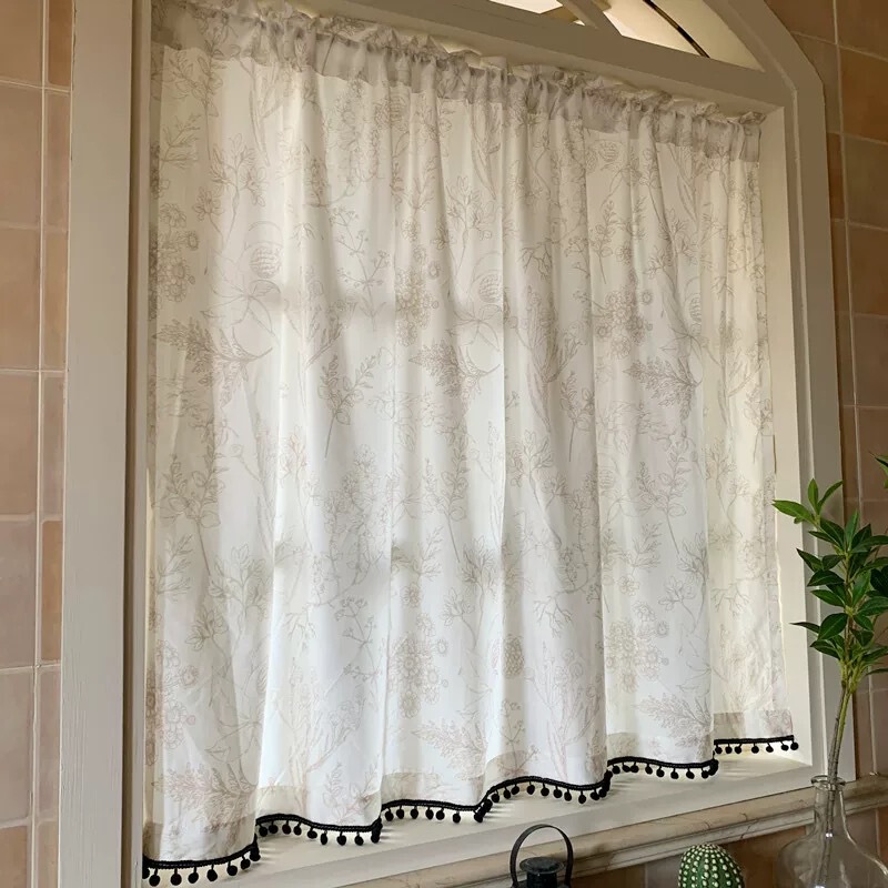 Cream Style American Style Gauze Window Gauze Transparent Non-transparent Short Curtain Half Curtain Bay Window Balcony Curtain Non-perforated Self-pasting