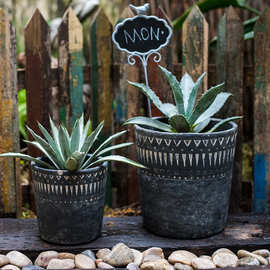 非洲元素复古黑陶色 水泥装饰花器花盆 土培欧式园艺
