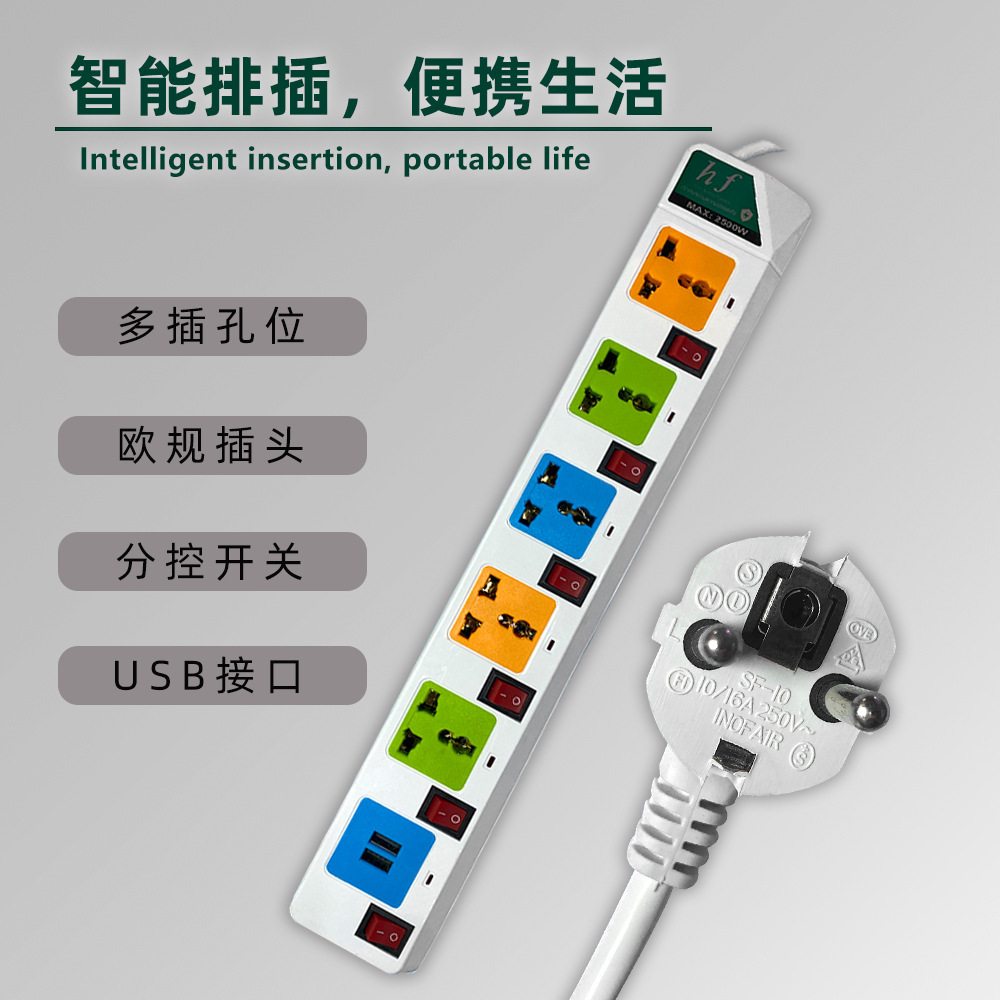 跨境家用多孔插排插座带安全门拖线插板多功能英标欧标美标长线