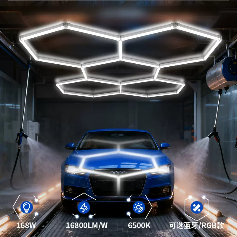 汽美工位灯超亮蜂窝六角LED车库灯展厅天花回形RGB高湾商店洗车灯