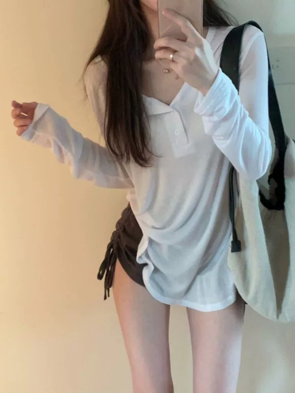 Long-sleeved T-shirt, lightweight sun protection shirt, cool top for summer, suitable for young girls and trendy girls, pure and desirable style, loose and wind-resistant design, trendy on Instagram