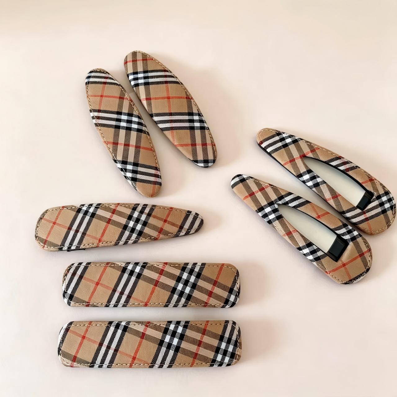 Retro plaid fabric BB clip, simple and versatile side hair clip, classic plaid fabric trim BB clip