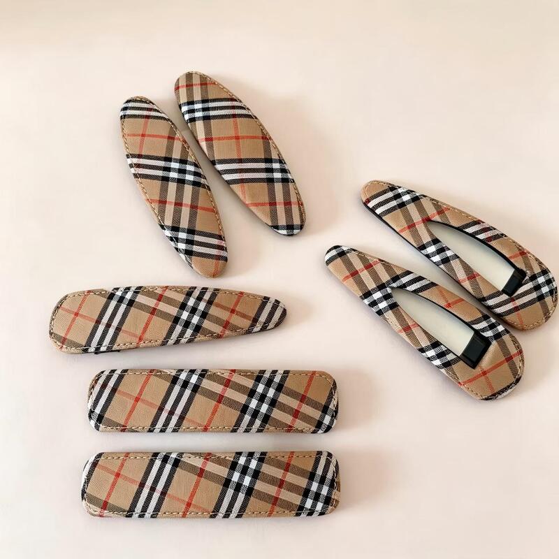 Retro plaid fabric BB clip, simple and versatile side hair clip, classic plaid fabric trim BB clip