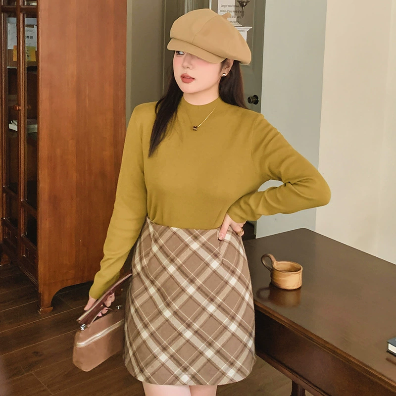 Long-sleeve, winter knitted sweater, plus size, high collar