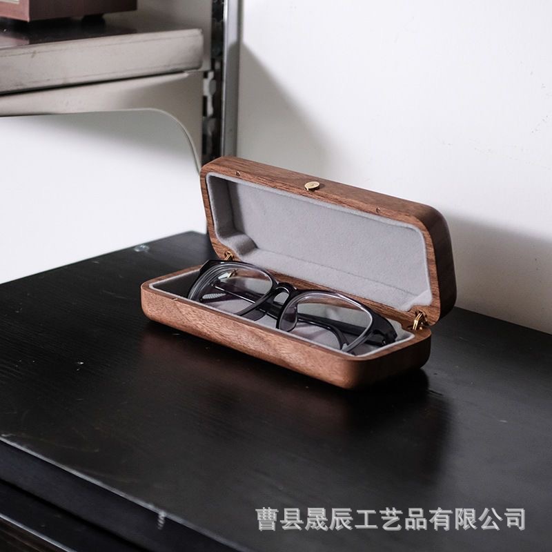 Gafas de madera de estilo americano caso clamshell estudiante miopía gafas caja de almacenamiento portátil gafas de sol caja