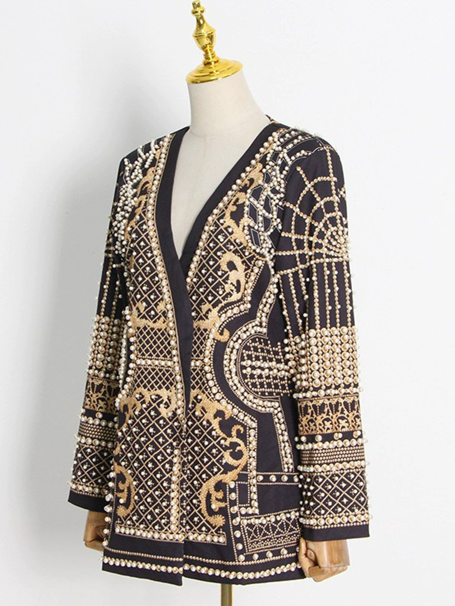 Suit jacket, retro spring classic, long-sleeve, high-quality beaded embellishment