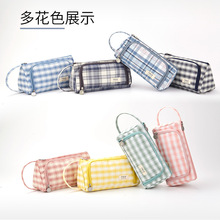 广州青盛韩国创意开窗笔袋大容量小清新简约手提收纳包袋格子笔盒