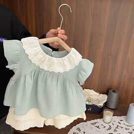 女婴娃娃衫套装儿童夏装裙裤两件套洋气新款蕾丝短搭配宝宝女童女