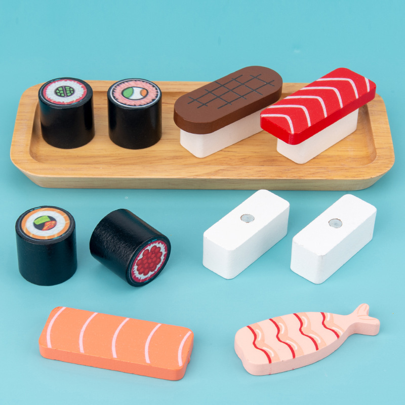 Traje de sushi de simulación de madera para niños pequeños, cocina japonesa, comida cognitiva, juguetes de cocina al por mayor