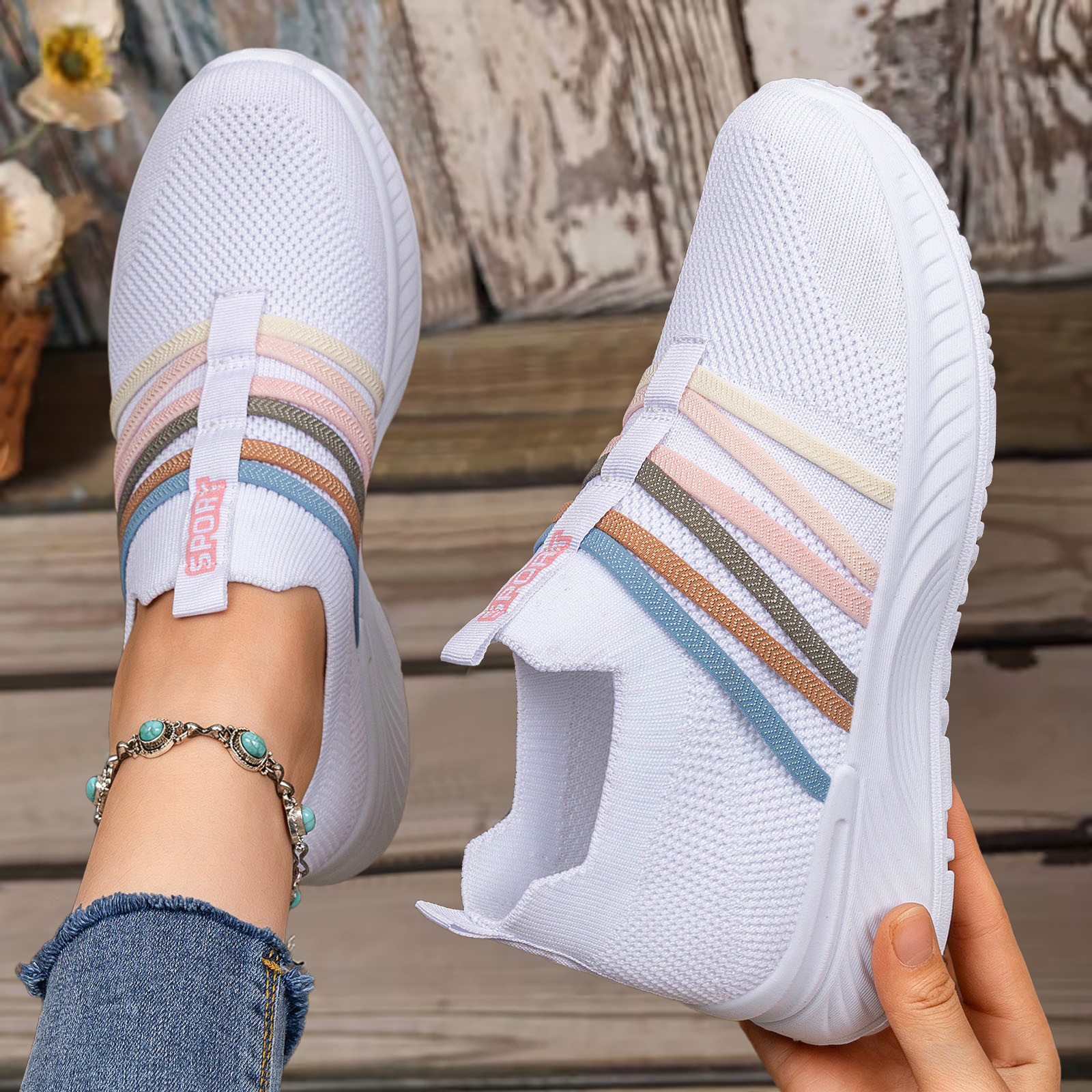 Zapatos de mujer 2026 verano nuevo transfronterizo transpirable tela de un pie zapatos casuales con suela suave no cansada zapatos de madre