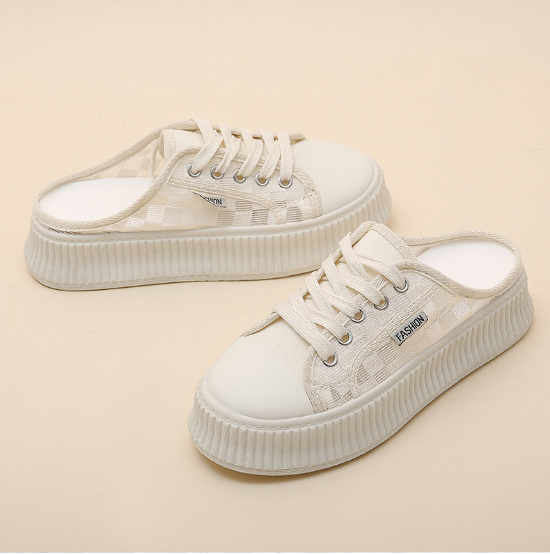 Τα γυναικεία εξωτερικά ενδύματα με διχτυωτές μύτες και μισές παντόφλες είναι μοντέρνα το καλοκαίρι του 2023, νέες χοντρές σόλες, χωρίς τακούνι και λευκά παπούτσια για τεμπέληδες_voghion.com