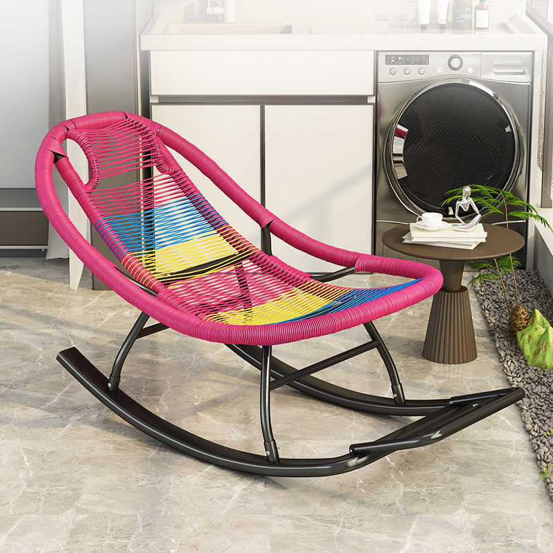 Rocking Chair Home Leisure Rocking Chair Adult Nap Recliner Lazy Chair Indoor Colorful Leisure Chair PE Rattan Chair for Balcony