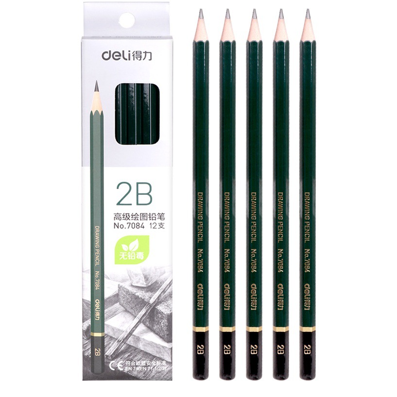 Deli papelería 7083/7084 HB/2B grafito ordinario lápiz dibujo pintura escritura lápiz 12 pack