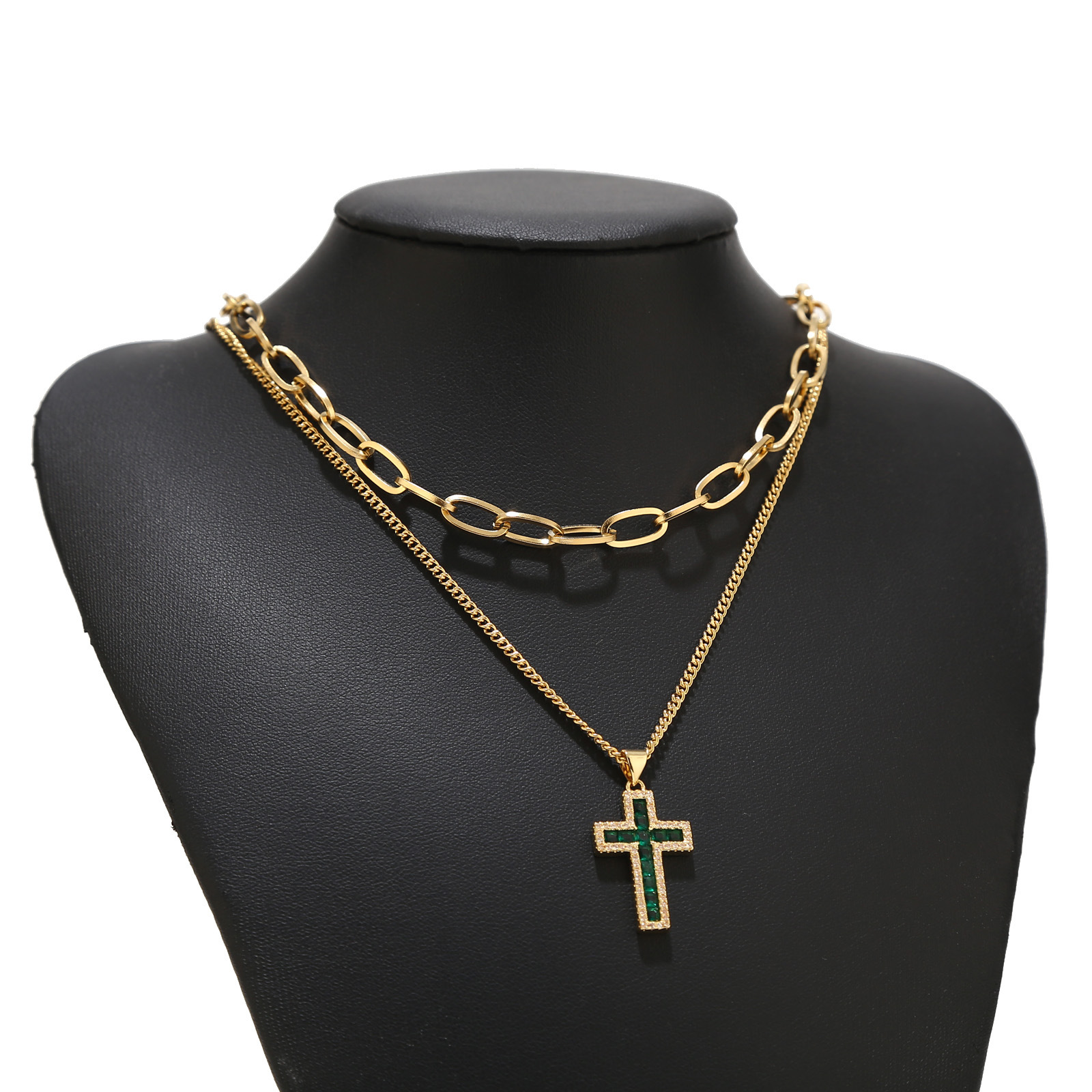 Fashion Cross Stainless Steel Plating Zircon Layered Necklaces 1 Piece