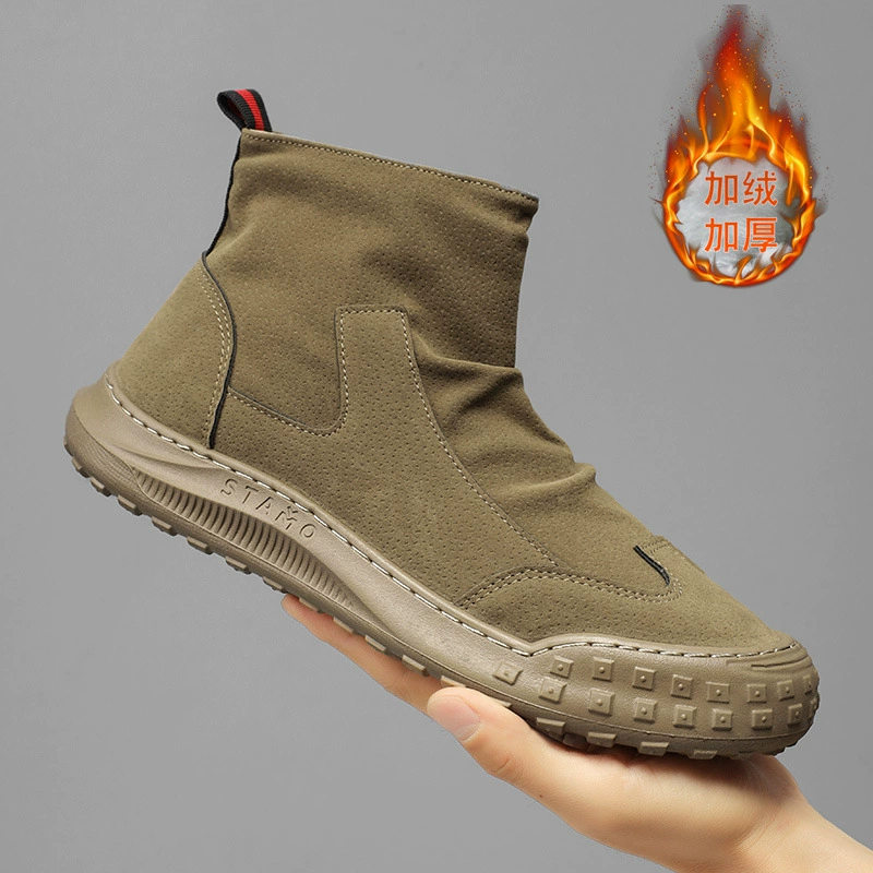Высокие ботинки, рабочая обувь, мужская обувь, популярные модные ботинки зима 2025, ботинки, рабочая обувь, хлопчатобумажная обувь, студенческие бархатные ботинки